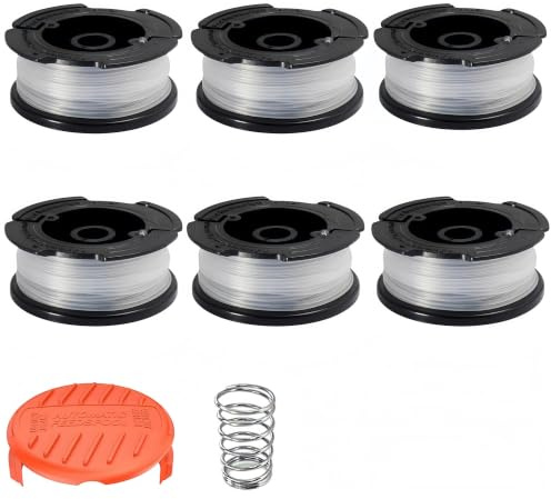 esmusssein Strimmer Spool for Black and Decker, 6 Pieces Strimmer Line, Length 30 ft, Diameter 0.065 in with Spool Cover and Spring