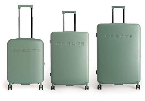 CREATE / Luggage Studio/Set de 3 Maletas rígidas de policarbonato Verde Sage/Candado TSA, 4 Ruedas Dobles, Organizador Interior, Mango telescópico, Materiales Resistentes y duraderos