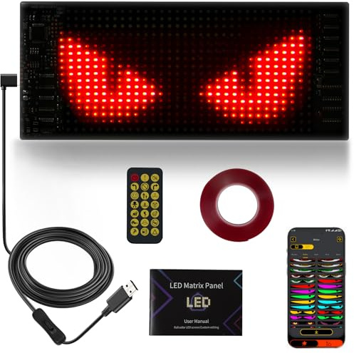 Looklight Augen Auto Led,Augen für Auto Led Schild Anzeige Programmierbar,Neon Schild Personalisiert,Innenbeleuchtung Bluetooth USB für LKW,Text,Graffiti,Smart App（17.3cm*7cm）