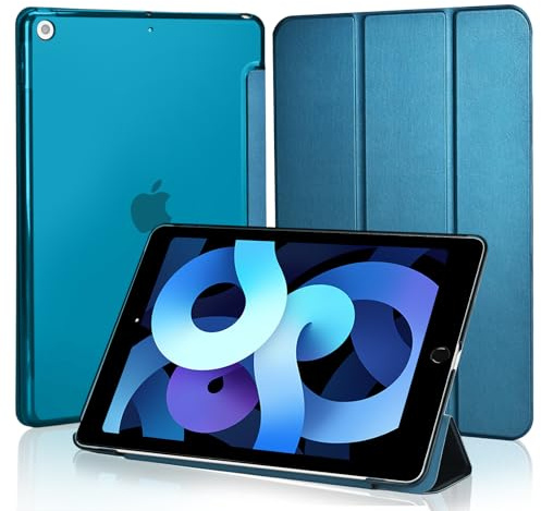 4UBonLife Hülle für iPad 9./8./7. Generation 2021 2020 2019, Pfauenblau | Schutzhülle für iPad 10,2 Zoll, Dünn Ständer Smart Case mit Hart PC Transluzent Rückseite Schale Cover, Auto Schlaf/Wach