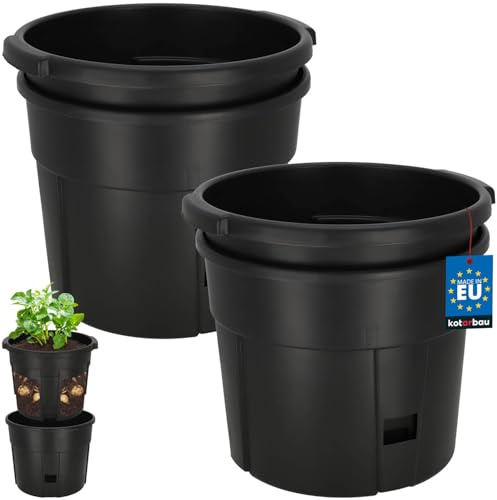 KOTARBAU® Pflanzkübel für den Anbau von Kartoffeln ⌀ 29,5 cm, Pflanztopf | 2er Set Kartoffelanbau Topf für Süßkartoffeln, Kartoffelpflanztopf aus Kunststoff, Robust & UV-beständig, Schwarz