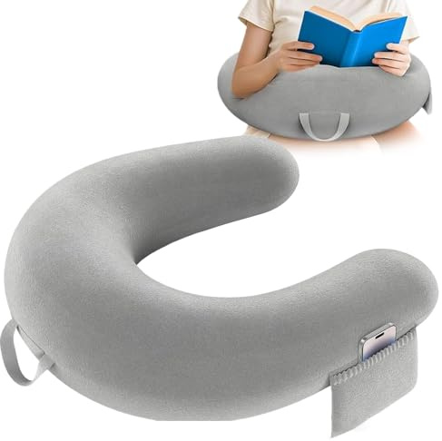 Almohada de lectura, cojín de apoyo para brazos, almohadilla ergonómica de franela de algodón, comodidad portátil para suelo, sofá, cama, ganchillo, 40 x 34 x 10 cm, gris, 1 pieza