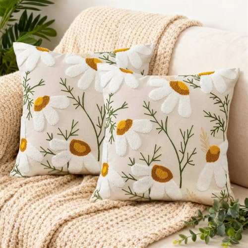 Sunshine smile Kissenbezug 40x40 cm,2er Set Kissenhülle Blumen,Zierkissenbezug Dekokissen,Kissenbezug Kordsamt,Deko Kissen Wohnzimmer,Deko Kissen mit Blumen,für Sofa Sessel Zuhause Schlafzimmer