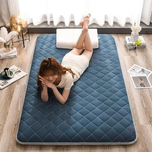 YDHSIKK Futon Matratzen Japanische Futonmatratze, for Aufrollen, Baumwollfüllung, tragbare Schlafmatratze for Boden, Gästebett, Interstellar Blue, 150 x 200 cm