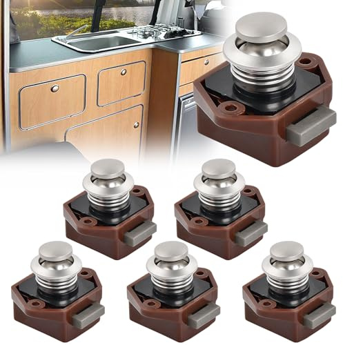 Focenat 6 Stück Push Lock Schloss, Push Lock Schloss Wohnmobil | Druckknopfverriegelung Wohnwagen, Push Button Catch, Druckknopf Verriegelung für Tür/Schrank/Wohnmobil/Yacht (Braun)