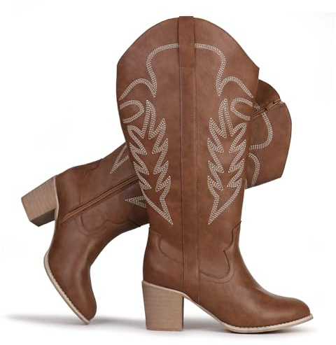 Chicblooms Women's Extra Wide Calf Cowboy Boots Embroidered Western Cowgirl Knee High Boots