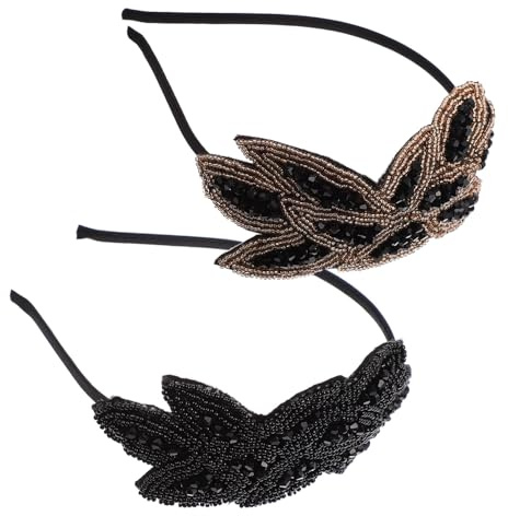 Cabilock Lot de 2 Serrage-Têtes Vintage en Strass Style Bohème Couleurs Noir et Doré Accessoires de Coiffure pour Fête et Costume Ornements Élégants pour Cheveux Féminins