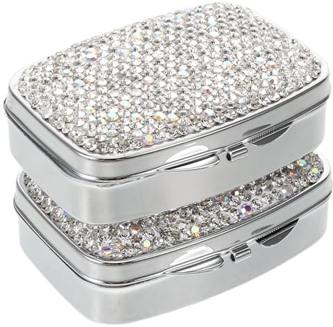 BCOATH 2 Pezzi Portapillole da Viaggio Compatto con Scomparti Organizer Medicinale Quadrato con Strass Contenitore Pillole Piccolo e Pratico per Borsa e Uso Quotidiano