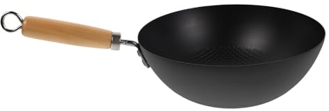 SHINEOFI Piccola Padella Wok in Ferro Battuto 24 CM senza Coperchio, Wok Tradizionale per Piano Cottura Elettrico e a Gas, Padella da Cucina per Barbecue e Verdure, Uso Domestico e
