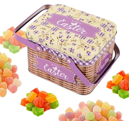 Cestino pasquale | Scatola di caramelle in metallo con coperchio e manico, contenitori per caramelle, per cioccolatini, feste, vacanze, calza della Befana, data