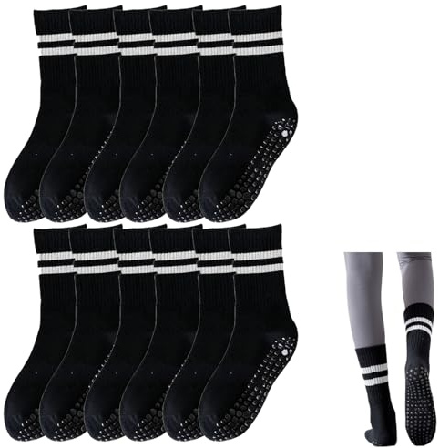 LEOINAER 6 Paires de Chaussettes Pilates Yoga Femmes - Chaussettes Antidérapantes avec Poignées, Taille 33-40, Confortables pour Ballet, Fitness, Hôpital et Activités sans Chaussures