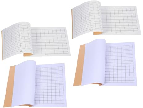 Angoily Livre de Registre D'inventaire Vierge 4 Pièces, Cahier à Grille et Carreaux, Grand Livre des Comptes pour Bureau, Suivi Financier et Gestion des Stocks, Format Vertical