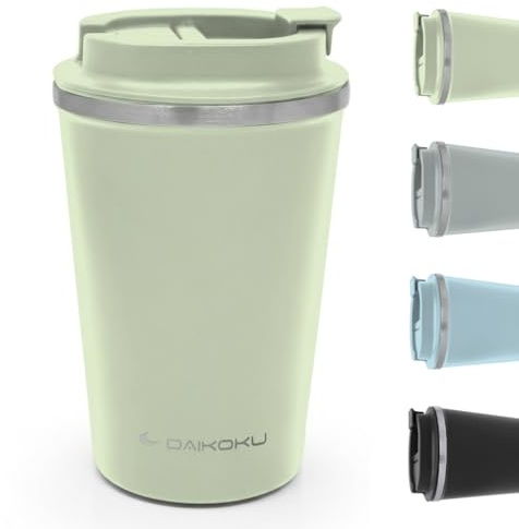 Daikoku Vaso Termico Hermetico 350ml Acero Inoxidable | Tapón Rosca Antigoteo y Antifugas | Doble Pared Aislante Sin BPA | Bebidas Frías 12h y Calientes 5h | Color Verde