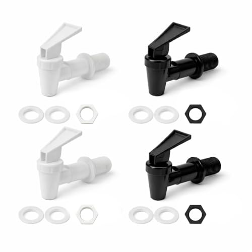 4 Distributeurs de Boissons en Plastique, Robinets Distributeurs en PP Alimentaire Noir 3/4 Pouce, Robinet de Remplacement pour Fontaine à Eau, Bonbonne, Distributeur de Boissons, 18 mm (Noir & Blanc)
