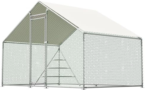 Hühnerstall aus Metall 3×2×2m mit Zubehör und Sitzleiter,Freilauf Hühnergehege mit Auslauf für Wasserdicht und UV-Schutz, Schwerlast-Stahlrohr mit Zinkbeschichtung Hühnerauslauf für 6 bis 10 Hühner