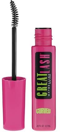 Maybelline Great Lash Curved Brush Washable Mascara, Volumizing, Lengthening and Curling Mascara, Blackest Black, 1 Count