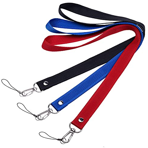Wisdompro® Premium 48,3 cm filo di nylon cordino/tracolla con j-hook & Tone split Ring for ID card/badge titolari, cellulari, fotocamere o altri dispositivi portatili (rosso, nero, blu) 3Pcs Pack Black/Blue/Red