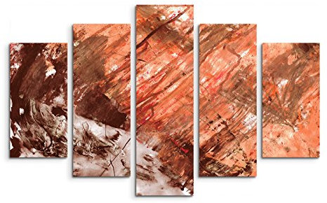 Paul Sinus Art 5 teiliges Wandbild auf Leinwand (Gesamt: H: 100cm B: 160cm) Keilrahmenbild Canvas Fotodruck Leinwandbild Leinwanddruck Kunstdruck Wandbild braun rostrot beige gemalt