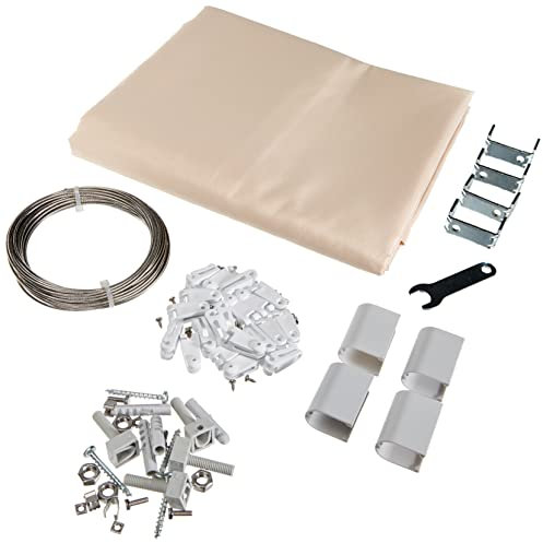 Floracord 04-77-03-18P Universal Sonnensegel und Bausatz 270 x 140 cm inklusive 20 Laufhaken montagefertig, Elfenbein Beige