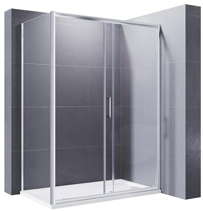 ELEGANT 1200 x 900mm Sliding Shower Enclosure 8mm Easy Clean Glass Shower Cubicle Door with Shower Tray + Side Panel