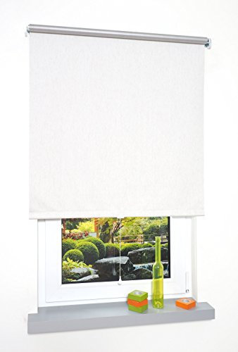 deko-raumshop Verdunkelungsrollo Springrollo Mittelzugrollo Schnapprollo Thermo Rollo Breite 60 bis 200 cm lichtundurchlässig verdunkelnd Beschichtung Silber Hitzeschutz (82 x 180 cm, Leinen Silber)