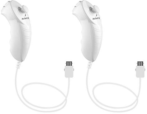 2 Packs Nunchuk Nunchuck contrôleur de Jeu Vidéo à Distance pour Nintendo Wii Console Wii U Blanc | Utilisation à droite ou à gauche, détection de mouvement à 3 axes, compatible avec Nintendo Wii et Wii U