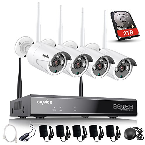 SANNCE 720P Wireless CCTV Camera System 4CH NVR Recorder 2TB Surveillance Hard Drive Include w/ (4) 1.0 Megapixel Outdoor Weatherproof Bullet IP Camera