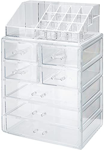 InnovaGoods - Make-up Organizer aus Acryl, 7 Schubladen, 16 Fächer, Große Kapazität, Einfache Reinigung, Transparent, 24 x 36 x 16 cm, Kunststoff