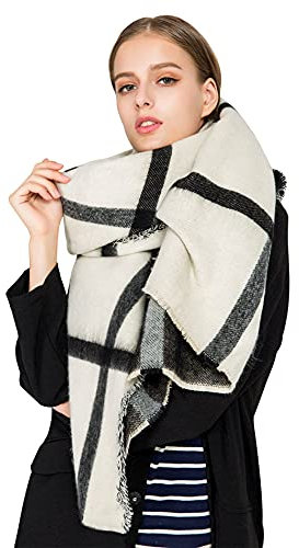 Alleza Damen Schal XXL Schultertuch karierter Deckenschal Halstuch Karo Scarf kuschelig mit Fransen übergroßer 190 * 85cm
