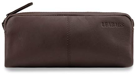 LEABAGS Estuche de Cuero Genuino | Gran Estuche para bolígrafos, lápices y papelería Escolar | Carpeta para lápices Trabajo, Universidad y Escuela | Cacao