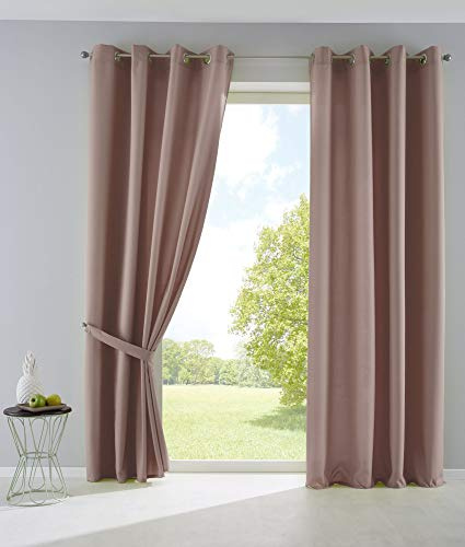 2er Set Vorhänge Blickdicht Gardinen Matt Lichtdurchlässig »Palermo« mit Ösen und Raffhalter Dekoschal HxB 145x140 cm Taupe, 10000265-2