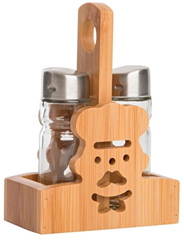 AVENUELAFAYETTE Set Salière + Poivrière Verre dans Support Bois Design déco Chef Cuisinier
