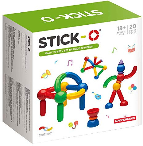 Stick-O magnetiska byggklossar för barn från 1 år och uppåt, kreativa byggleksaker, pedagogiska leksaker med magnet, 36 modeller för flickor och pojkar, Montessori-leksaker, set med 20 delar,