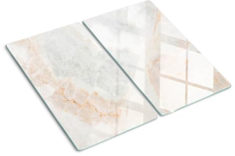 Tulup Schneidebrett Spritzschutz Herdabdeckplatte Abdeckung Kochplattenabdeckung 2x30x52 cm Gehärtetes Glas Beige - Marmor