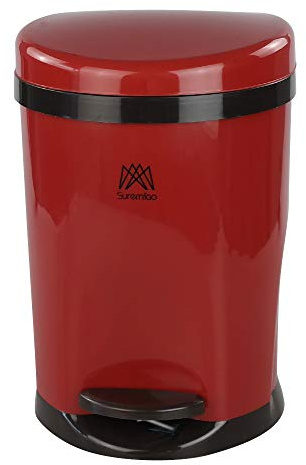 Ramddy Round Foot Step Trash Can with Lid, Garbage/Waste Bin with Pedals, 2.2 Gallons / 8.3 Liters, Red