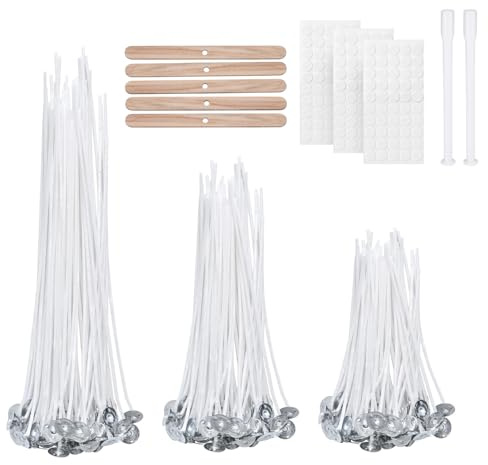 VABNEER Stoppini per Candele, 150 Pezzi Stoppini di Naturali Candela, Stoppino in Cotone Naturale per Fabbricazione di Candele Candela Fai da Te (10cm/15cm/20cm)