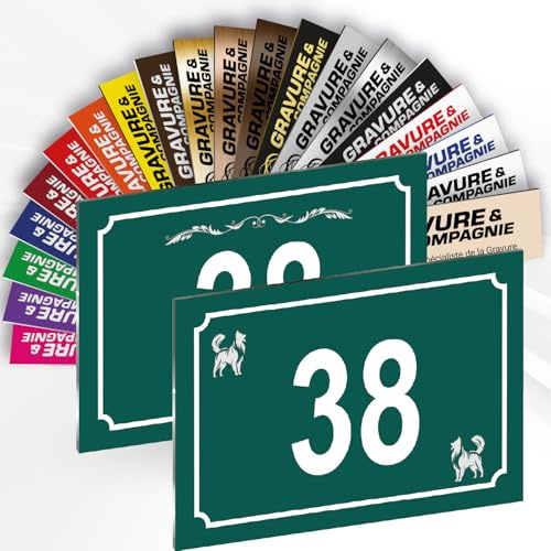 Hausnummer Schild – Dekorative personalisierte PVC Außenplatte mit gravierter Nummer & Logo/Motiv – Befestigung mit Klebefolie, Schrauben oder Abdeckkappen – 15 x 10 cm (Grün + Design)