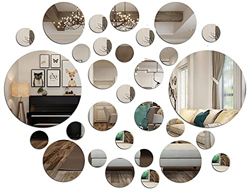 JTOOYS Miroir Stickers Muraux, 30 pcs Rond Miroir Mural 3D Décoratif Amovible Décor Art Cercle Auto-Adhésif DIY Miroir Autocollant Mural pour Salon Cuisine Chambre Bureau TV Fond 3 5.5 8 15 CM