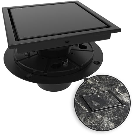 WEBANG 6 Inch Square Shower Drain Black Floor Drain with Flange Reversible 2-in-1 Cover Tile Insert Grate Removable SUS304 Stainless Steel CUPC Certified Matte Black