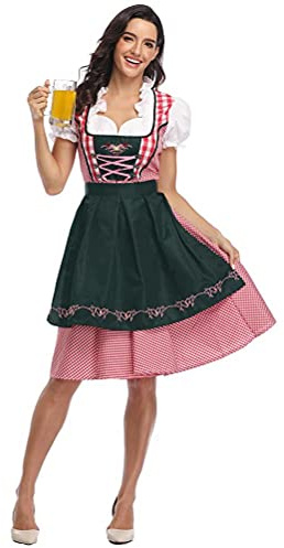 JTLB Midi Dirndl-set, traditionell dräkt, oktoberfest, broderi, blus, förkläde, klänning, underklänning, öl, syster, restaurang, servitör, cosplay, hembiträde, kostym, olja, tjej