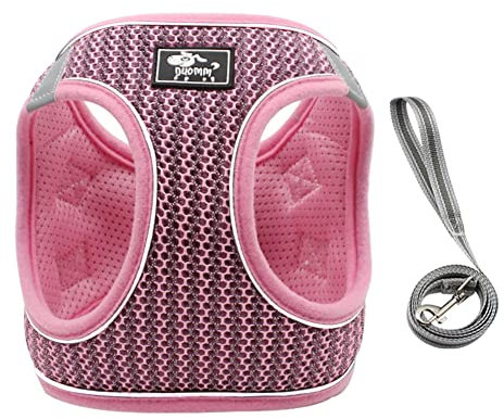 CUTIECLUB Katzengeschirr und Leine, verstellbar, atmungsaktiv, mit reflektierendem Streifen für Haustiere, Welpen, Hunde, Katzen, Rosa, Größe XL