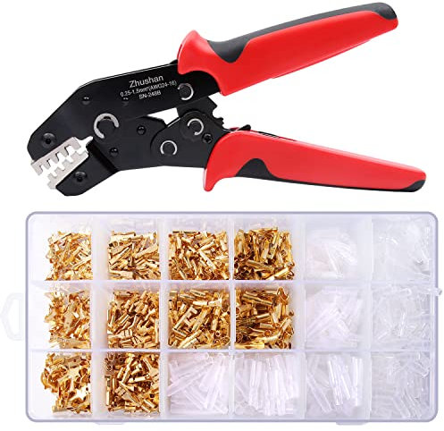 Zhushan Kit de crimpadora de alambre SN248B y herramienta de crimpado de alambre con 1000 conectores de pala de alambre hembra/macho y mangas aislantes, AWG 24-16 (0,25-2,5 mm²)
