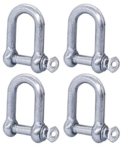 (4 Stück) Schäkel aus verzinktem Stahl, 10 mm, Schäkel-Clip mit Stift, D-Ring-Schäkelschlösser, robuste Takelage (4 Stück, 10 mm)