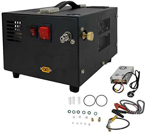 ECUTEE Hoch Druckluft Pumpe Kompressor Elektrische PCP-Luftpumpe, 30MPa/300Bar/4500PSI Luftkompressor Pumpe mit 8MM Schnellverbinder Transformator, 300W Schwarz Kompressoren