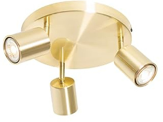 Qazqa Verstellbarer Deckenstrahler, Deckenspot - Java - Gold, max. 35W, Geeignet für LED, 25cm, Rund, 3-flammig, Ideal als Küche lampe und Wohnzimmerlampe