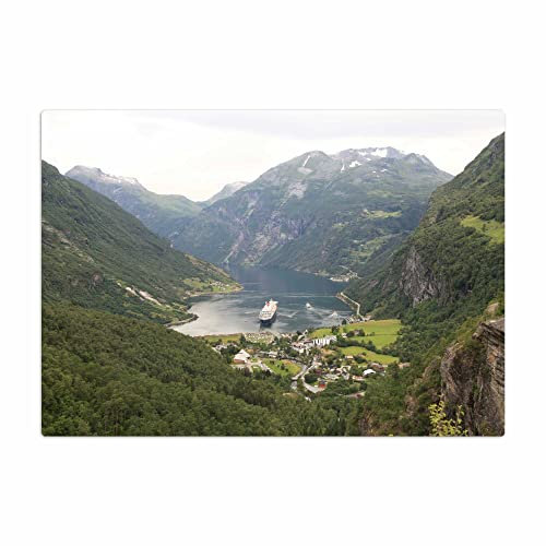 Vero Home 18579 Glas-Schneidebrett | Motiv Natur Geiranger fjord | rutschfest, kratzfest und lebensmittelecht | Maße: 39 x 29 cm