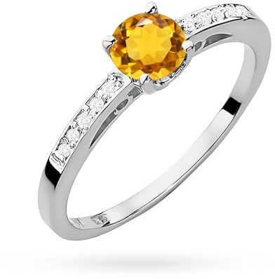 MARKO Verlobungsring aus Weißgold für Damen mit 0,50 Karat Citrin und 0,05 Karat Diamanten Ring 14 Karat Gold (585) Goldring mit Box | Goldring für Frauen (Citrin, 60 (19.2))