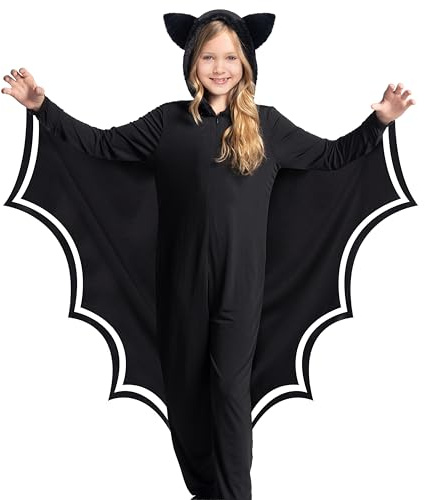 Spooktacular Creations halloween barn fladdermus kostym lyser i mörkret, fladdermus vingar kostym, svart overall för pojke, flickor, Svart, Medium(8-10 yrs)