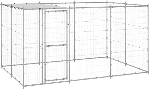 Camerina Outdoor-Hundezwinger mit Überdachung Verzinkter Stahl 7,26 m² HundehüTte Outdoor GroßE Hunde Freigehege GeflüGelstäLle Gehege FüR Kleintiere