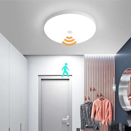 Chao Zan LED Sensorleuchte, Deckenleuchte mit Bewegungsmelder, 30W, 2400lm, 6000K Kaltweißes Licht, für Bad Schlafzimmer Flur Küche Wohnzimmer Balkon (Rund, 30W)